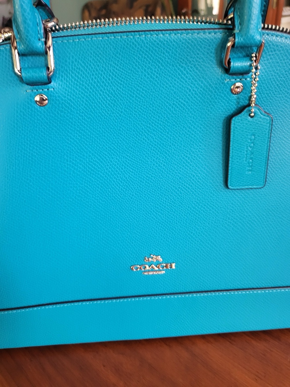 Coach Blue Leather Dome Satchel Crossbody Pebbled Leather NWOT -New Without Tags - Picture 9 of 13
